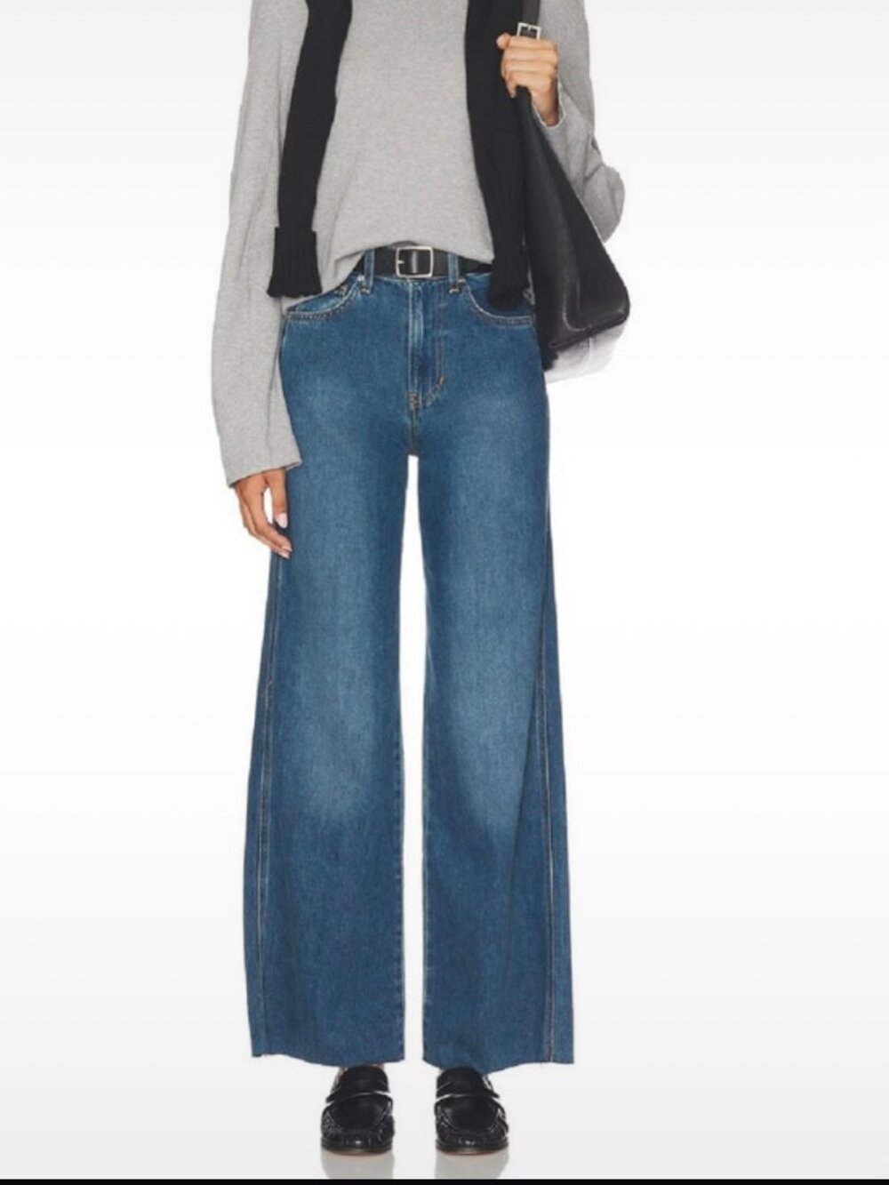 Veronica Beard Taylor High Rise Wide Leg Crop Jeans Bandit Blue Raw Hem 24